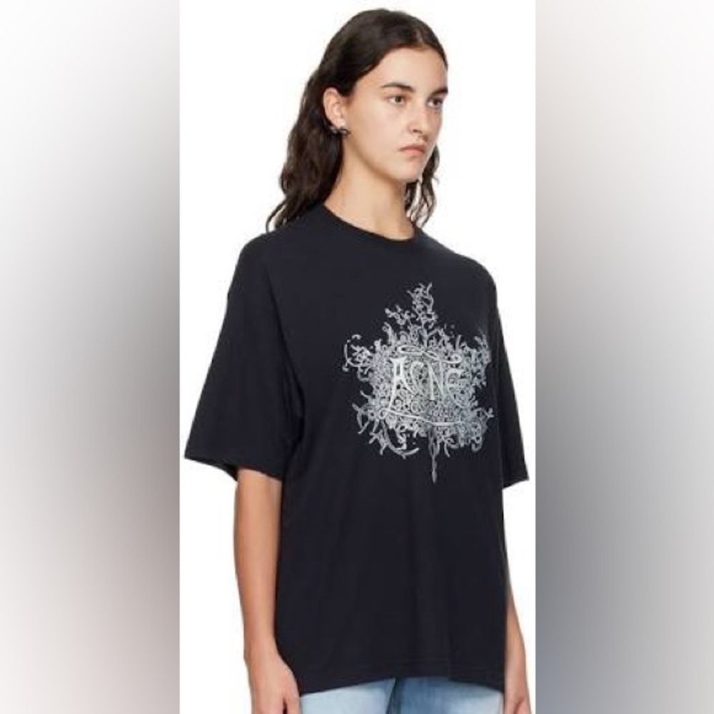 Acne Studios Black T-Shirt Logo Unisex Size S Cotton